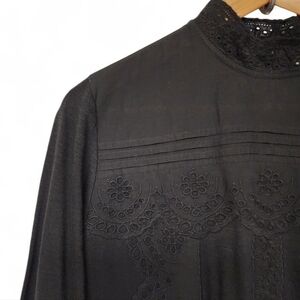 Anthropologie Seen Worn Kept Black Embroidered Lace Top Victorian Cottagecore